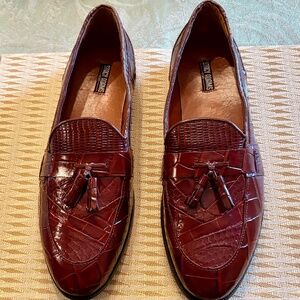 Stacy Adams Genuine Snake Leather Burgundy Tassel Loafers Mens Shoes Size 12W